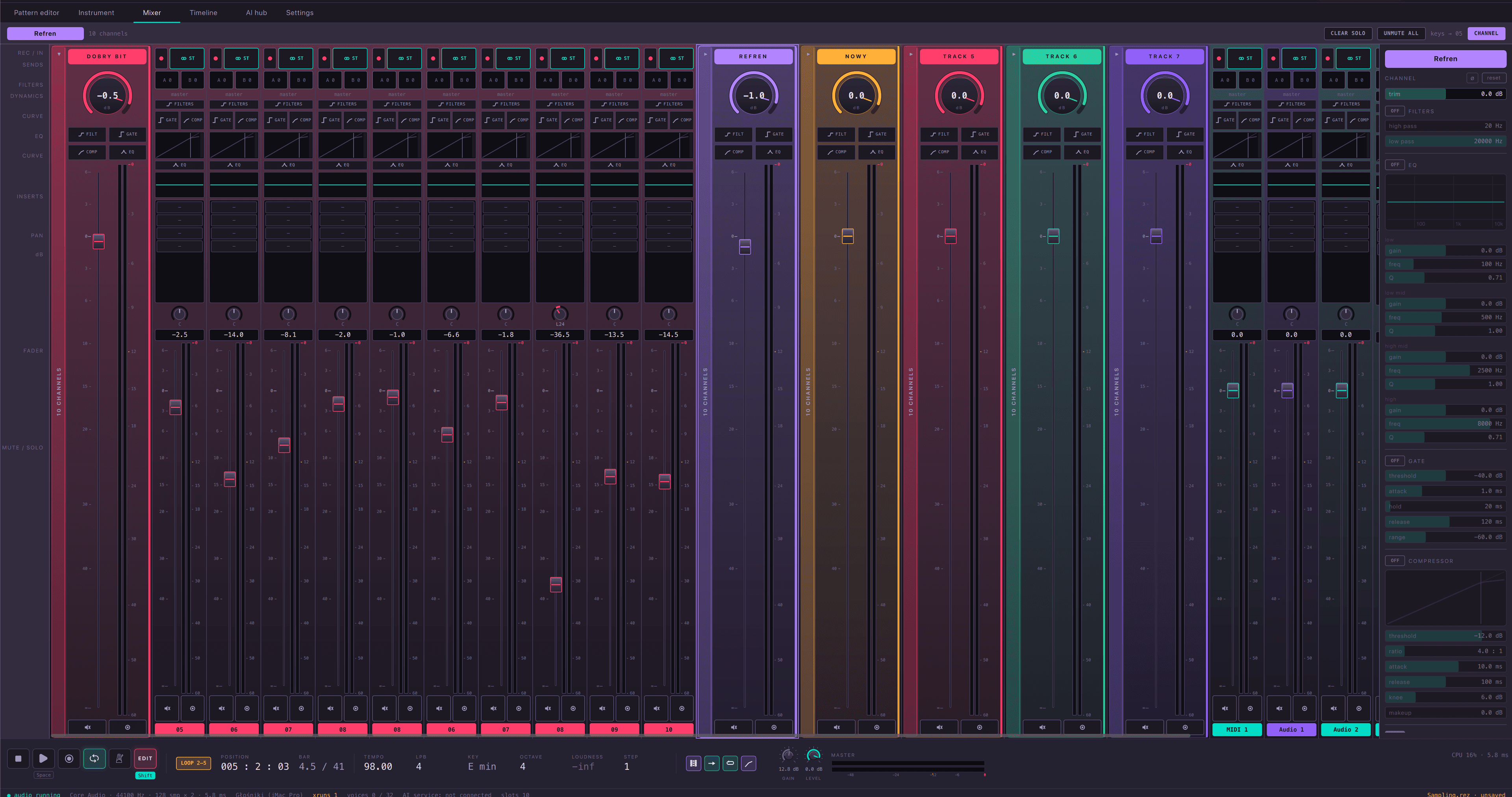 The Razor Studio mixer with ten channel strips